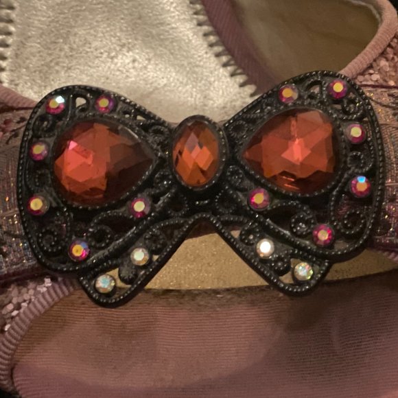 Hale Bob Bo Pink Glitter Heels Rhinestones Jewels Bows 7 Slides - Picture 7 of 7